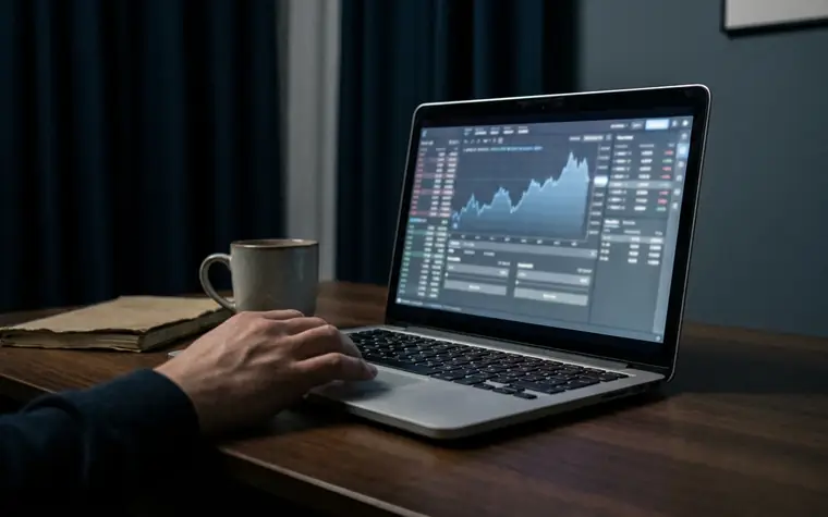 Interface de trading en ligne consultée sur un ordinateur portable