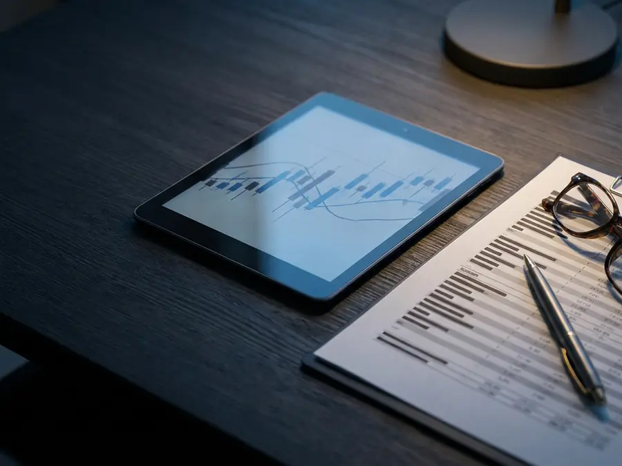 Analyse de relevés et de graphiques d'investissement sur un bureau